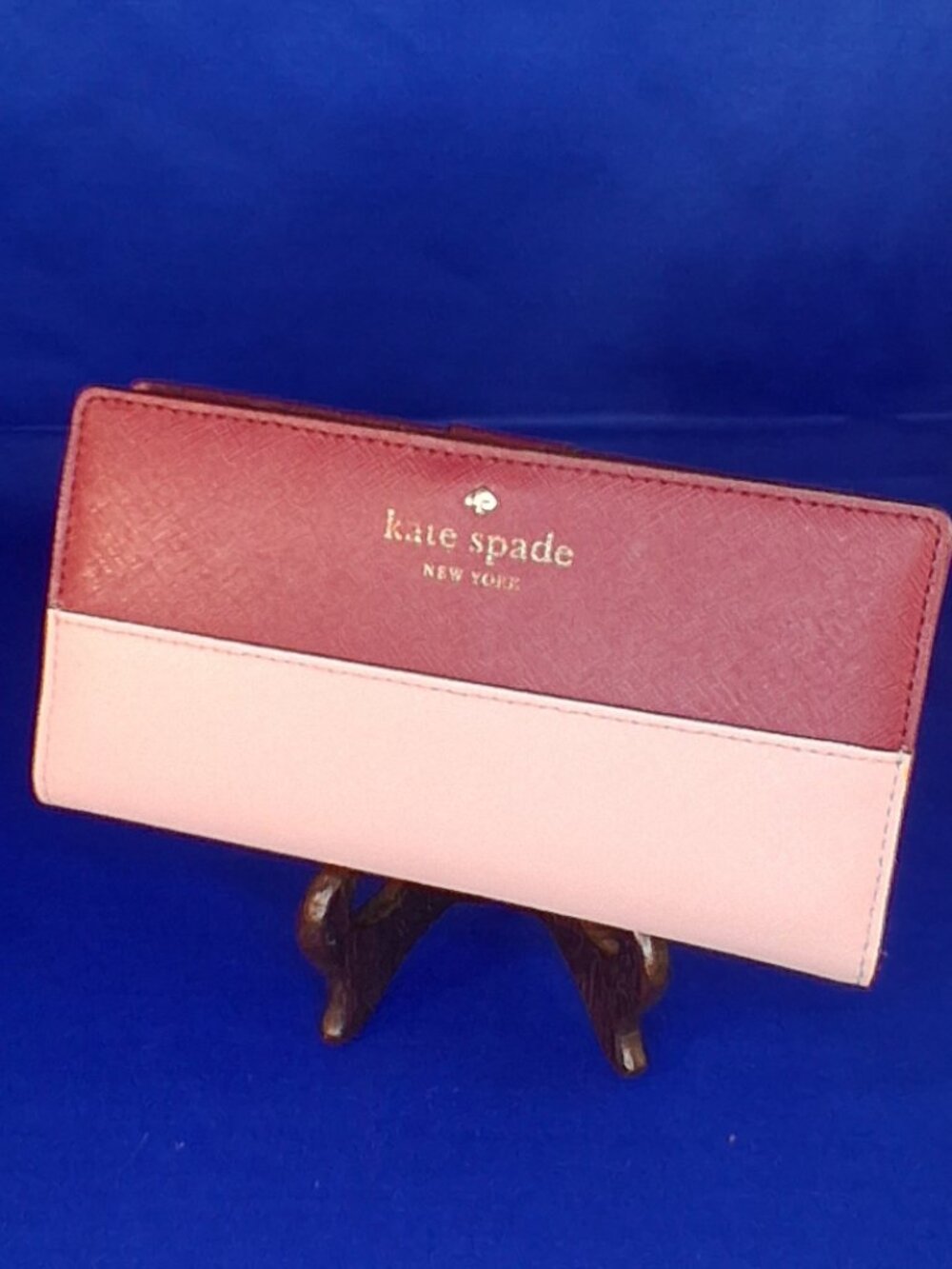 Kate Spade Colorblock Saffiano Leather Slim Bifold Wallet | Burgundy & Pink